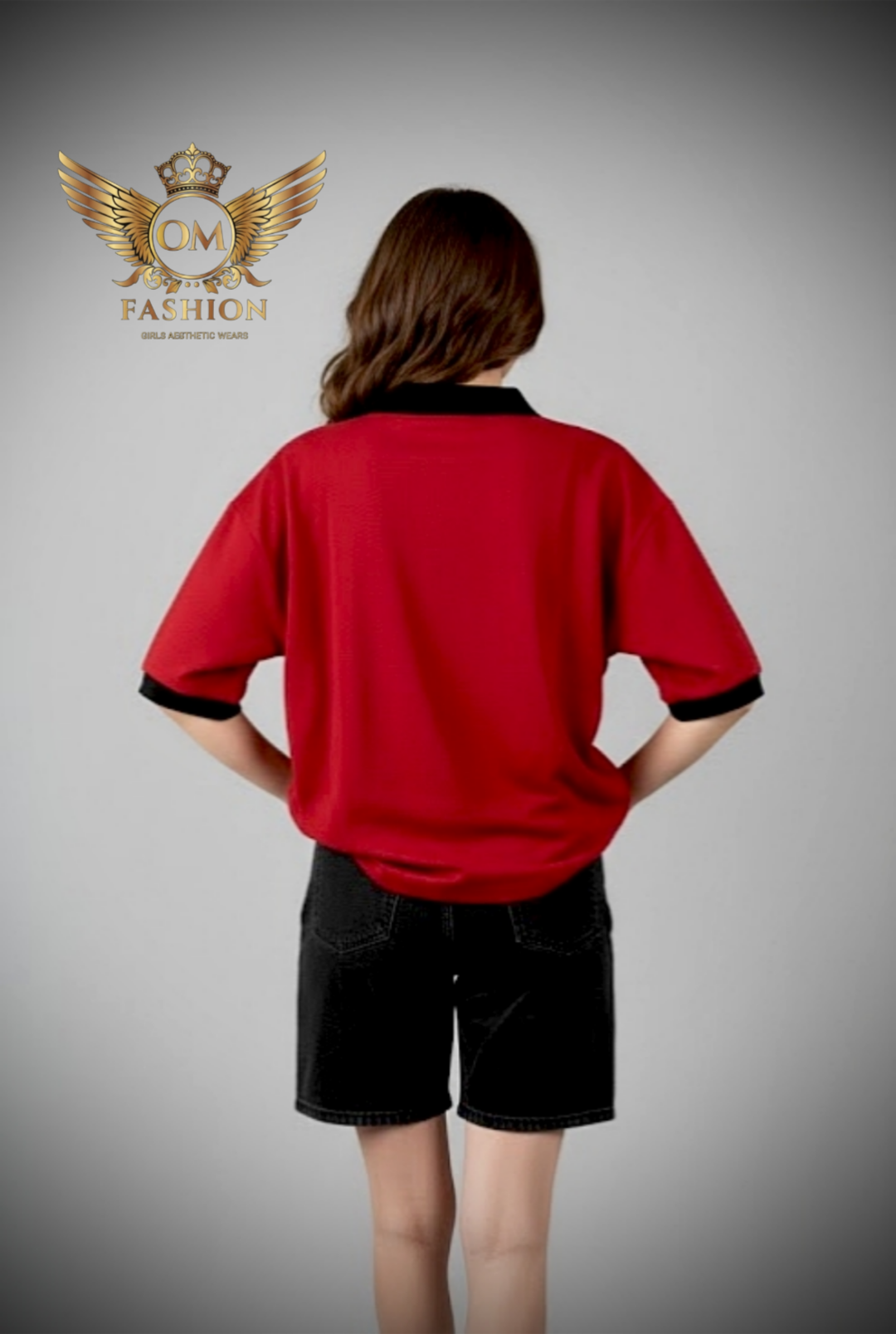Crimson Charm Polo Oversized T-Shirt